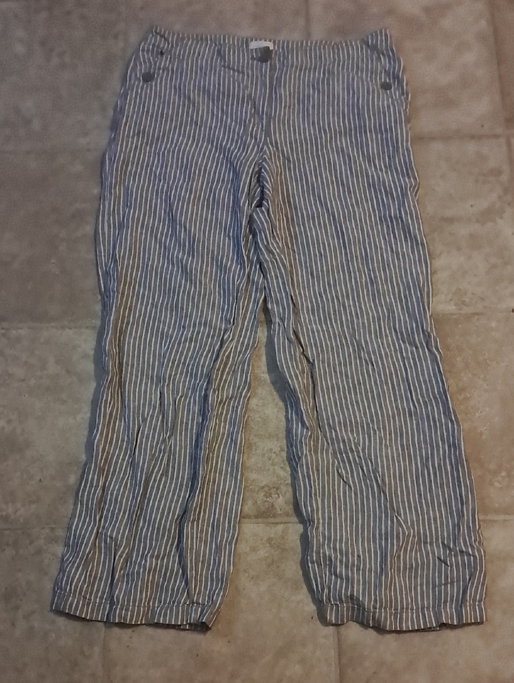 Chicos Linen Neutral Striped Pants 2 14 Coastal Resortwear Preppy Vacay Cruise